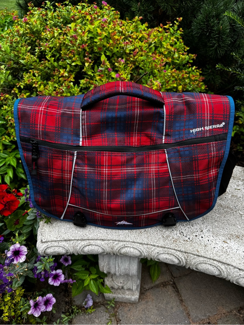 NWOT High Sierra Red and Navy Plaid Messenger Bag